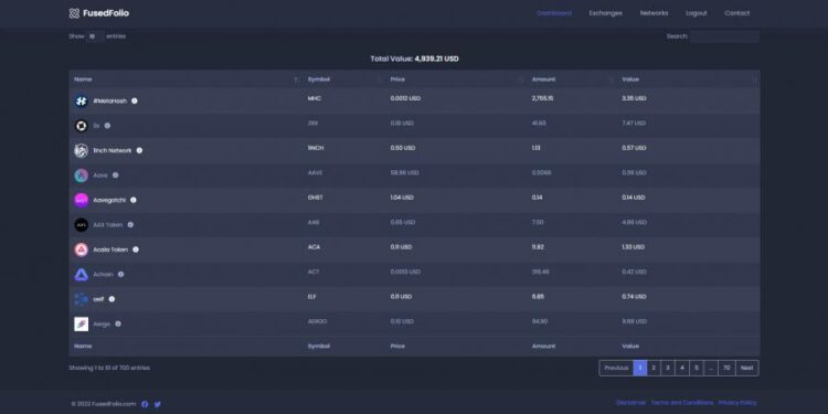 Track a cryptocurrency portfolio using FusedFolio